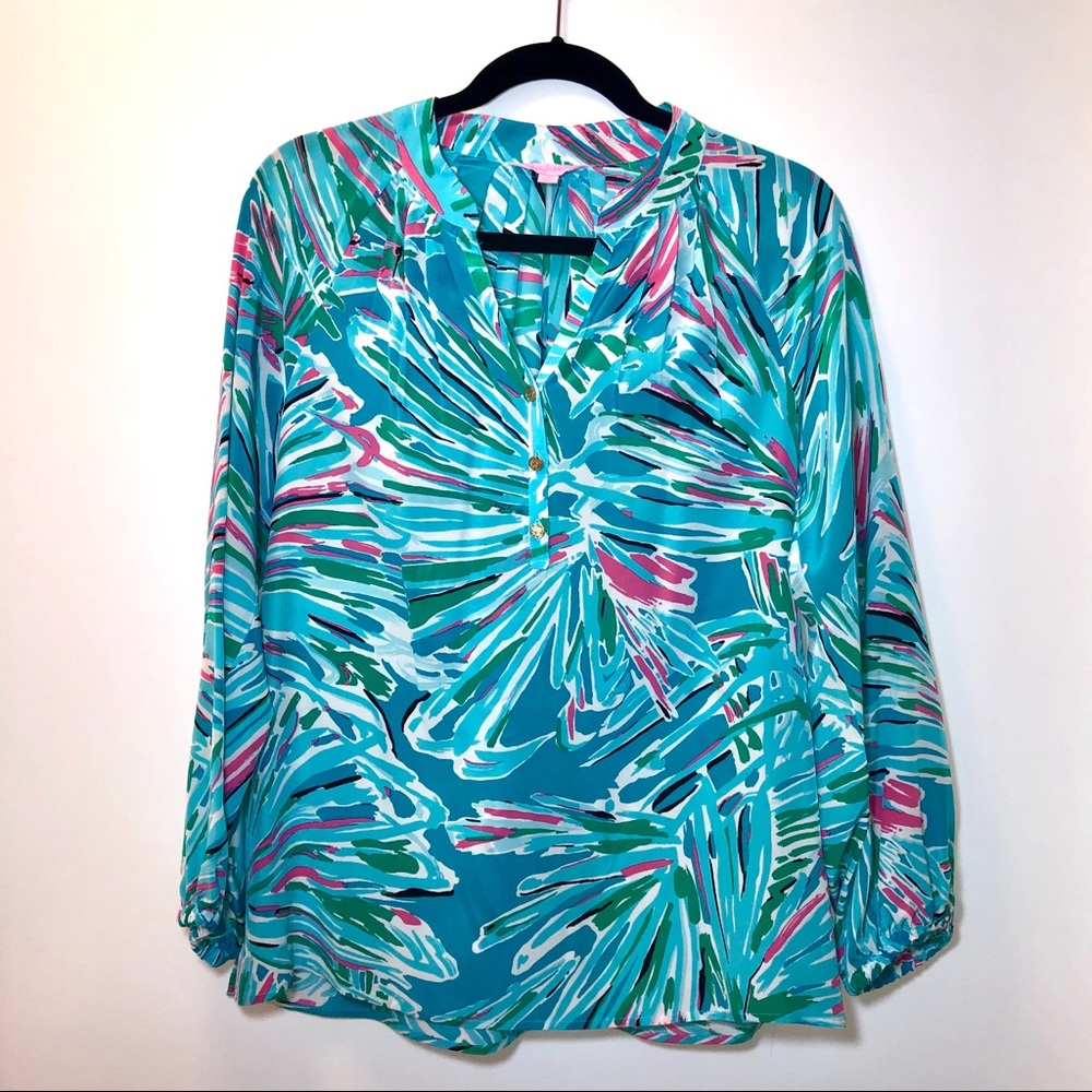 Lilly Pulitzer Teal Silk Blouse (Small)